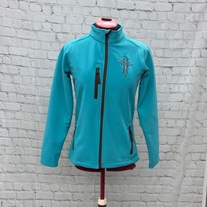 Cowgirl Hardware Turquoise Softshell Jacket Embroidered Cross Size Small